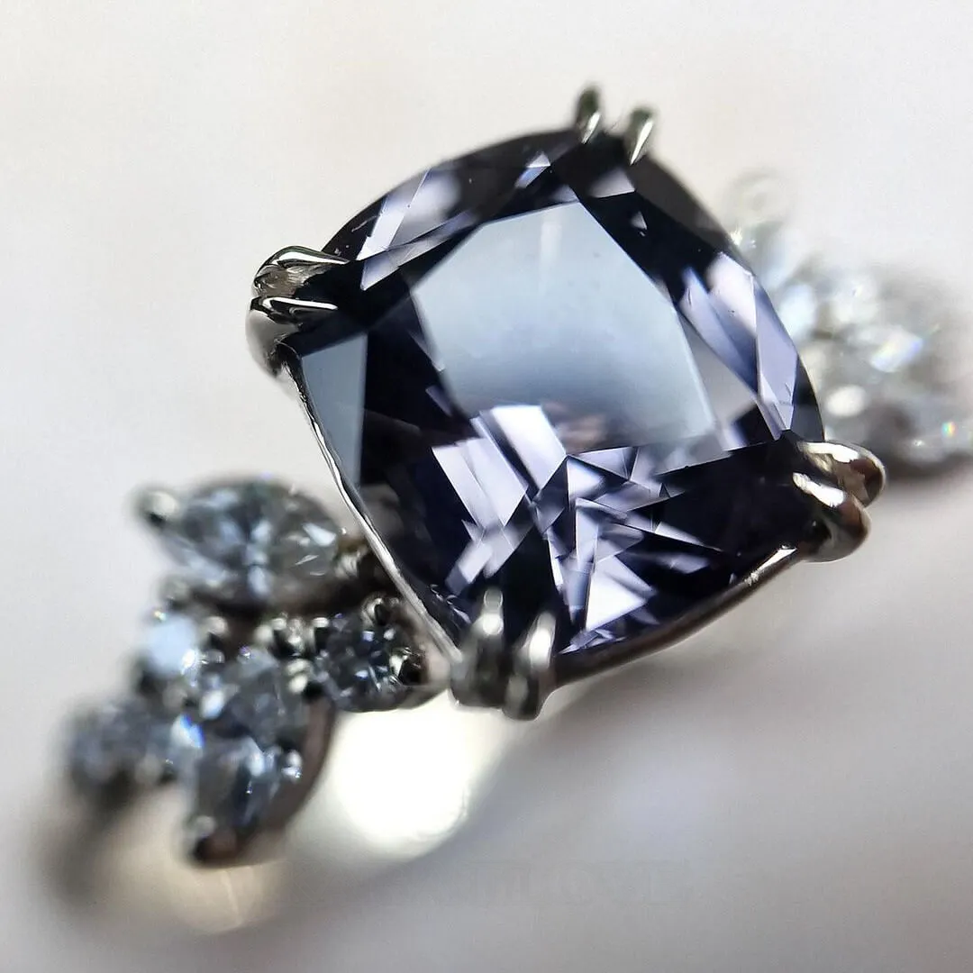 Cushion Cut Amethyst Sterling Silver Art Deco Engagement Ring