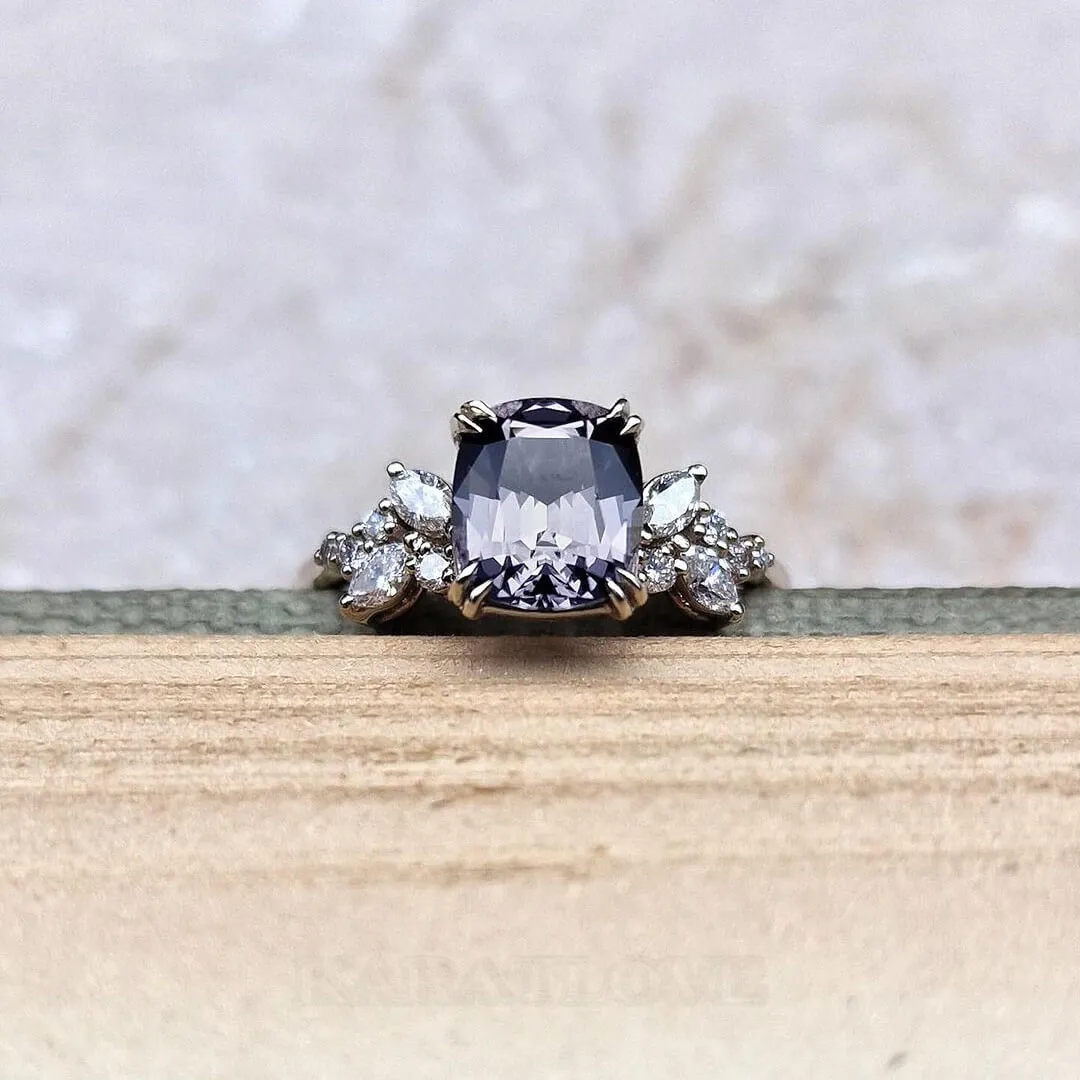 Cushion Cut Amethyst Sterling Silver Art Deco Engagement Ring