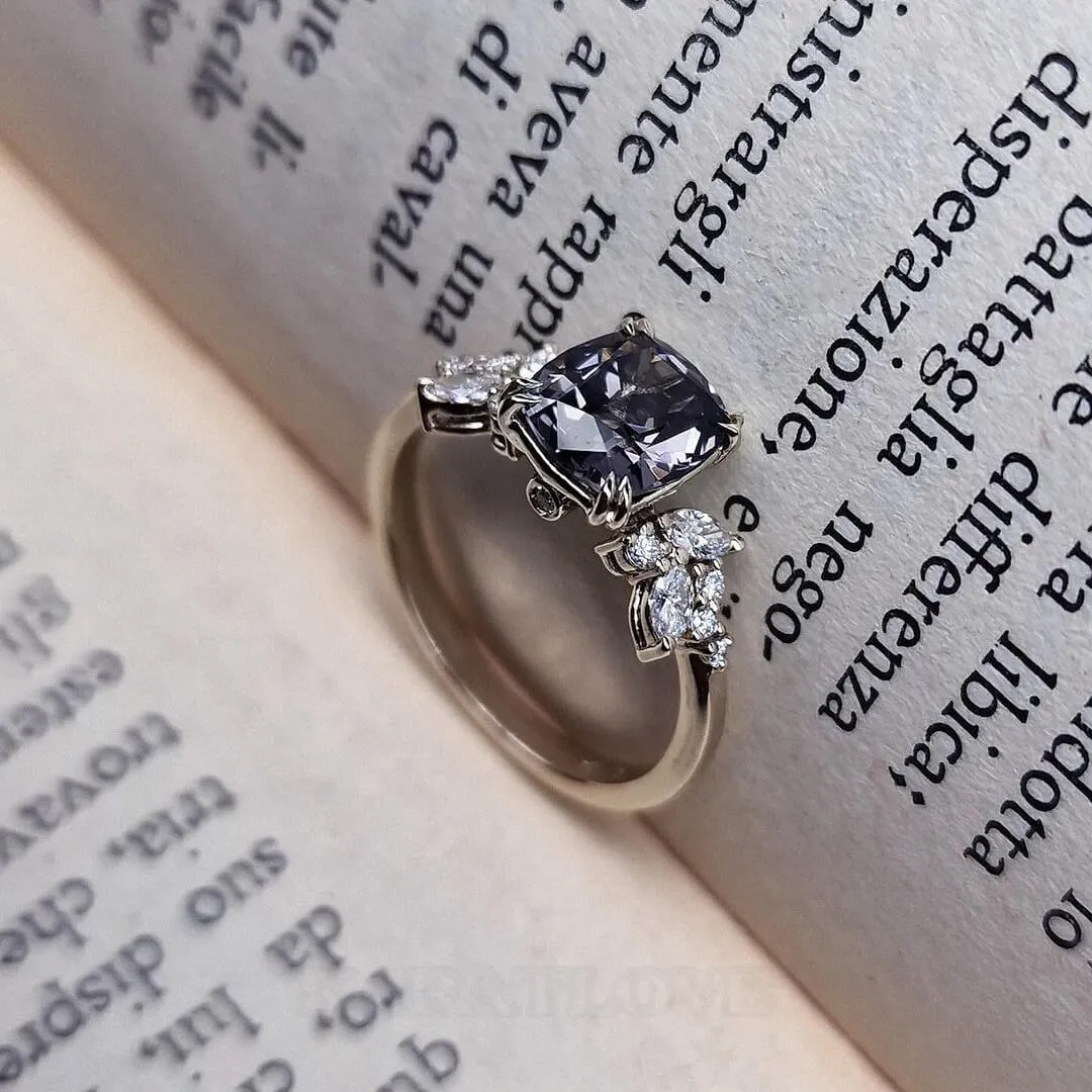 Cushion Cut Amethyst Sterling Silver Art Deco Engagement Ring