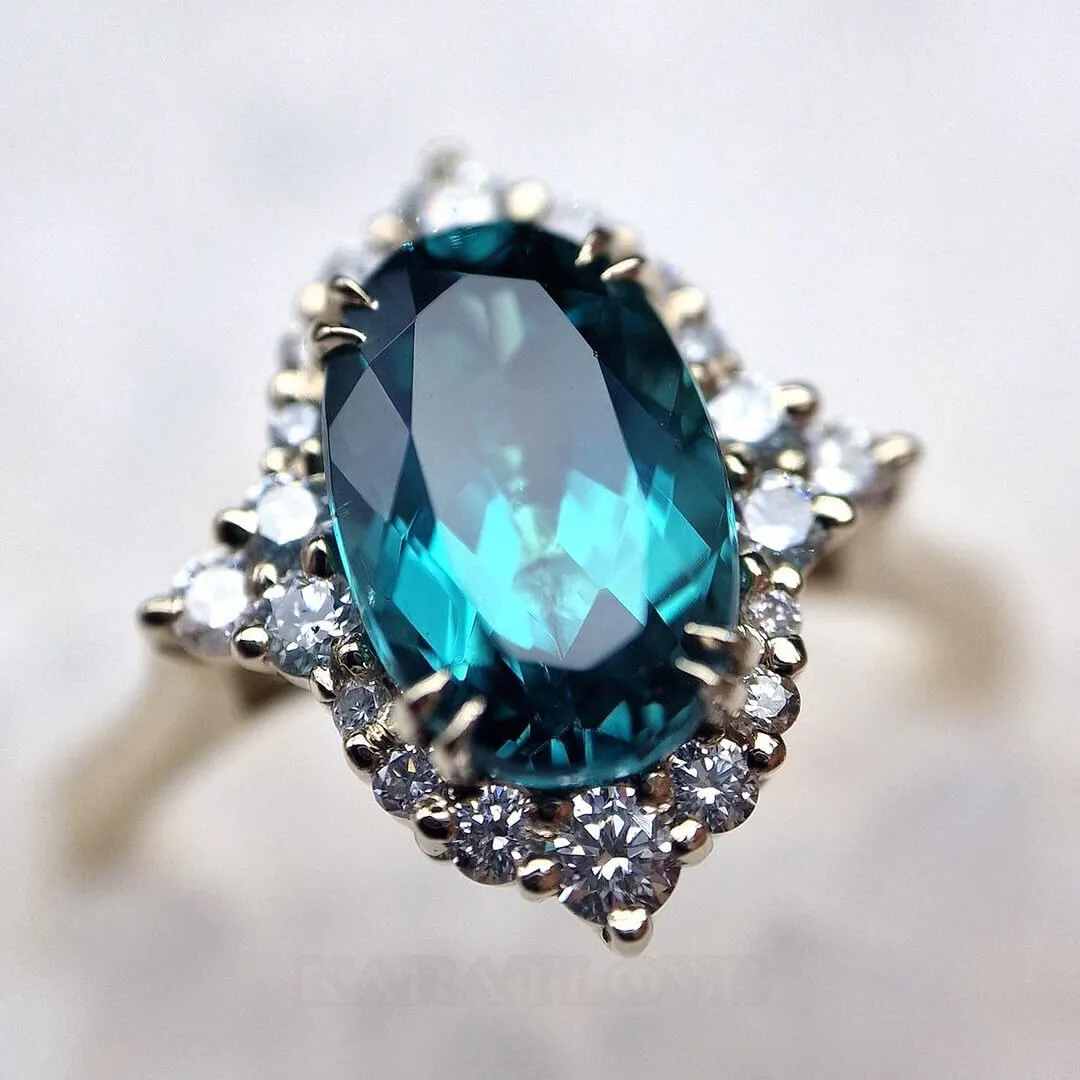 Oval Cut Aquamarine Sterling Silver Yellow Gold Engagement Ring