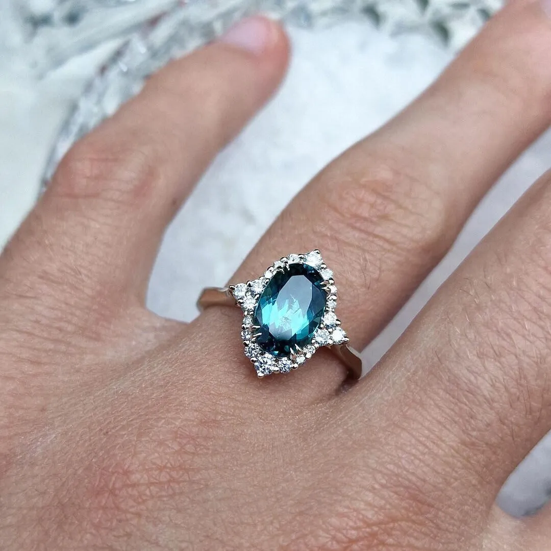Oval Cut Aquamarine Sterling Silver Yellow Gold Engagement Ring