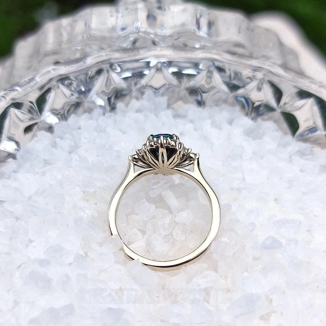 Oval Cut Aquamarine Sterling Silver Yellow Gold Engagement Ring