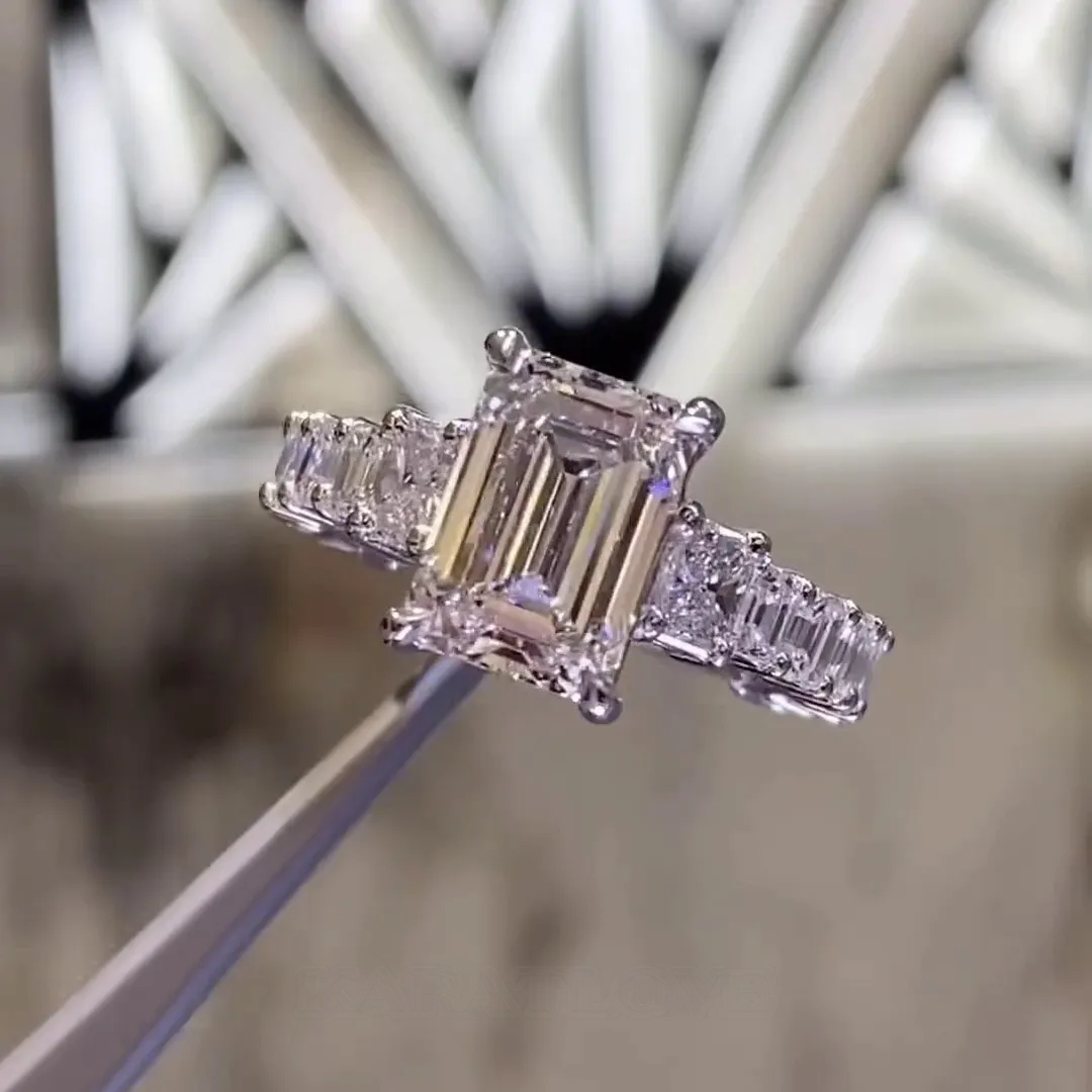 Emerald Cut Diamond White Sterling Silver 3-Stone Engagement Ring Emerald Cut Diamond White Sterling Silver 3-Stone Engagement Ring