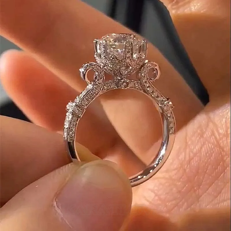Round Cut Diamond White Sterling Silver Art Deco Engagement Ring