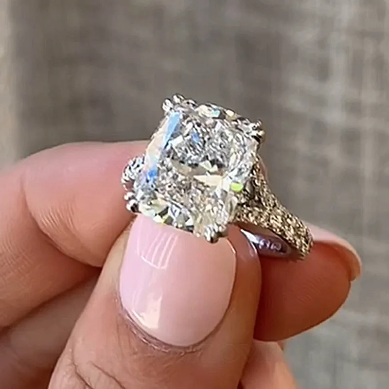 Cushion Cut Diamond White Sterling Silver Engagement Ring
