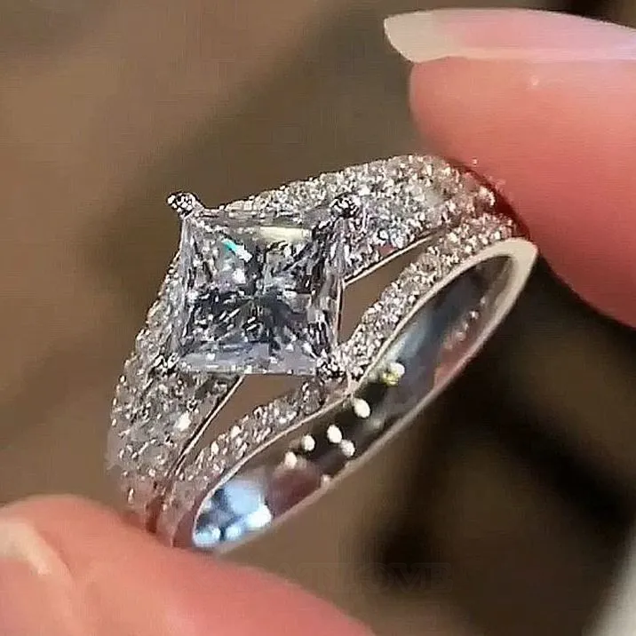 Princess Cut Diamond White Sterling Silver Engagement Ring Princess Cut Diamond White Sterling Silver Engagement Ring