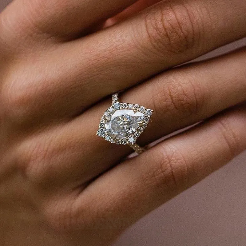 Pear Cut Diamond White Sterling Silver Halo Engagement Ring Pear Cut Diamond White Sterling Silver Halo Engagement Ring