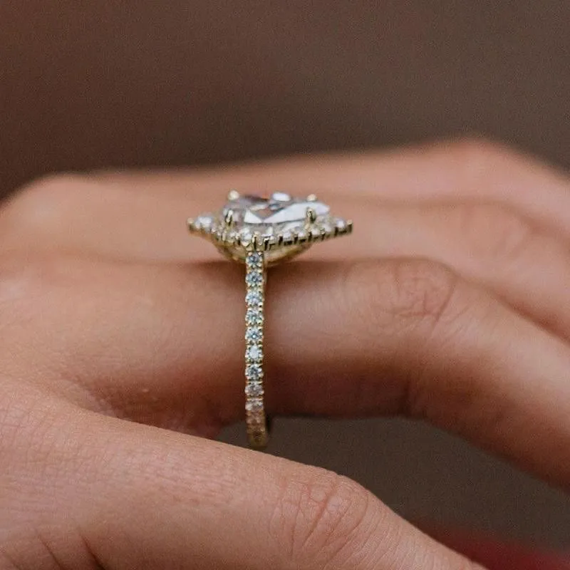 Pear Cut Diamond White Sterling Silver Halo Engagement Ring