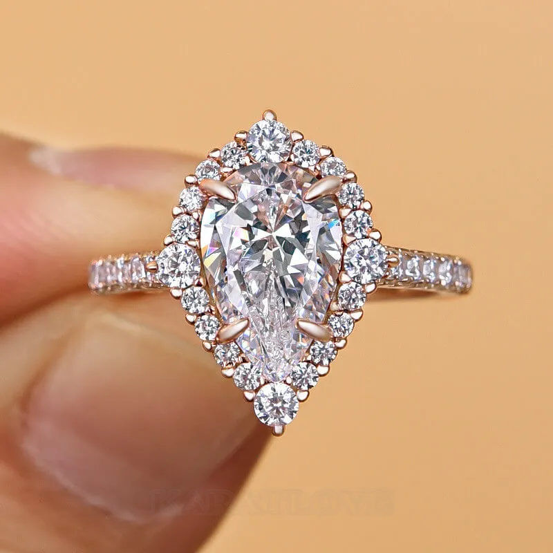 Pear Cut Diamond White Sterling Silver Halo Engagement Ring