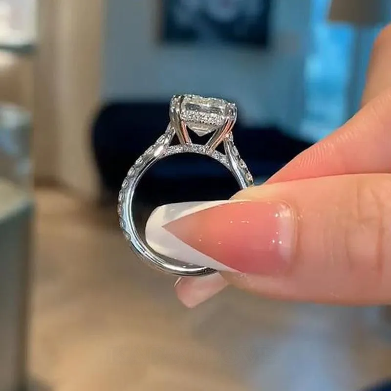 Emerald Cut Diamond White Sterling Silver Halo Engagement Ring