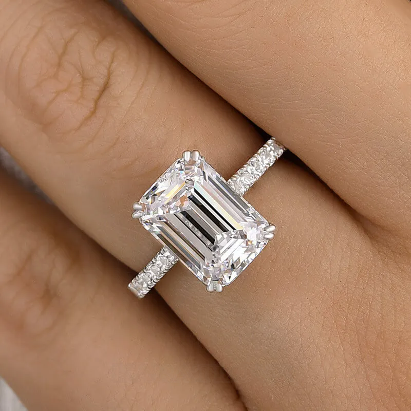 Emerald Cut Diamond White Sterling Silver Halo Engagement Ring
