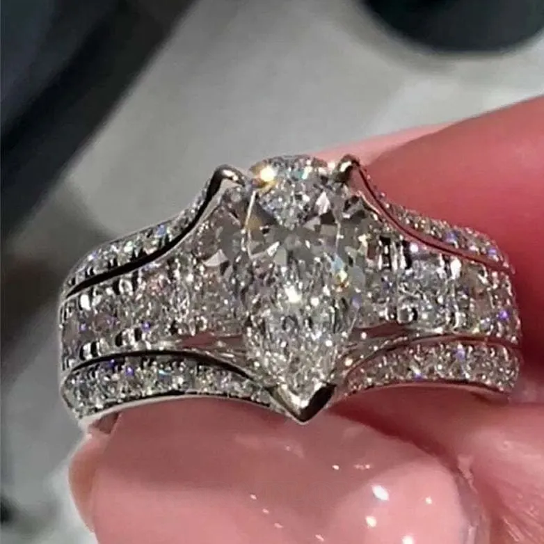 Pear Cut Diamond White Sterling Silver Art Deco Engagement Ring Pear Cut Diamond White Sterling Silver Art Deco Engagement Ring