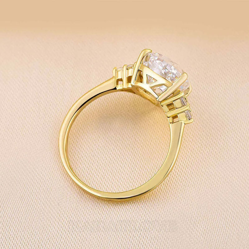 Pear Cut Diamond White Sterling Silver Yellow Gold 3-Stone Engagement Ring