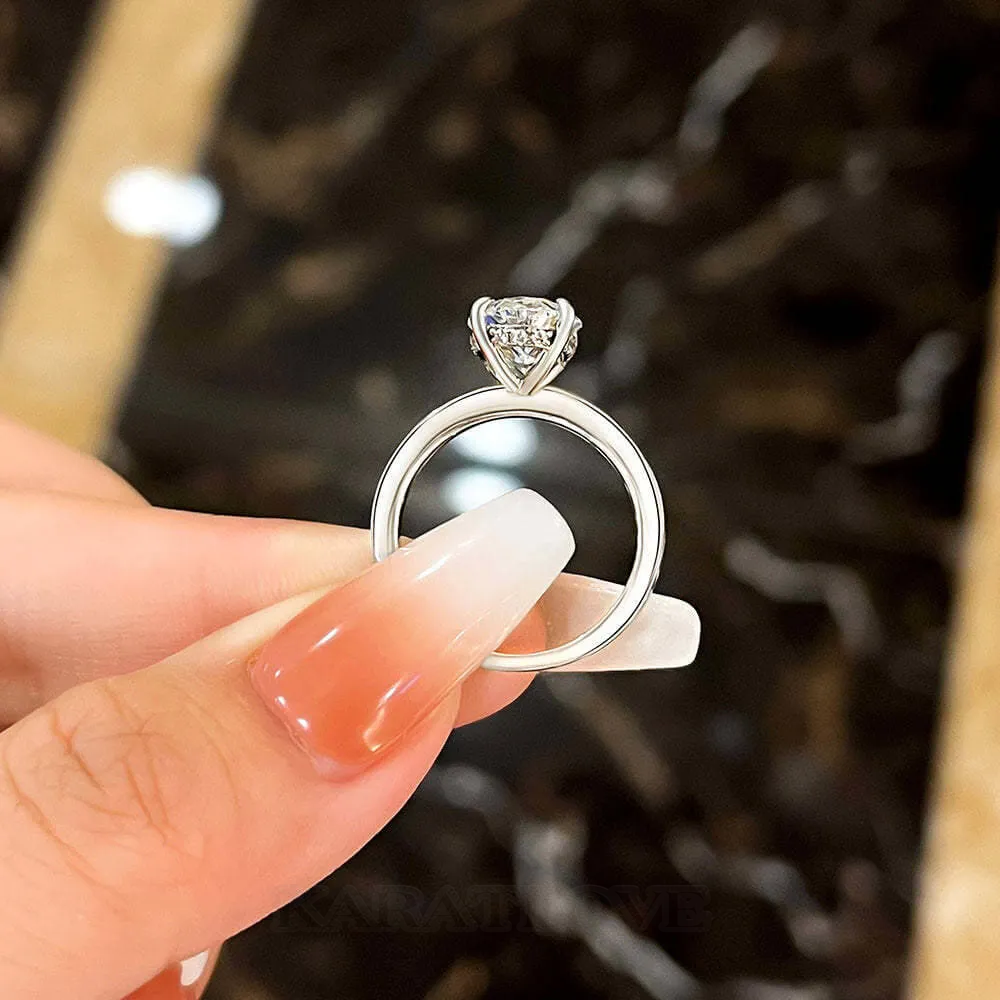 Oval Cut Diamond White Sterling Silver Engagement Ring