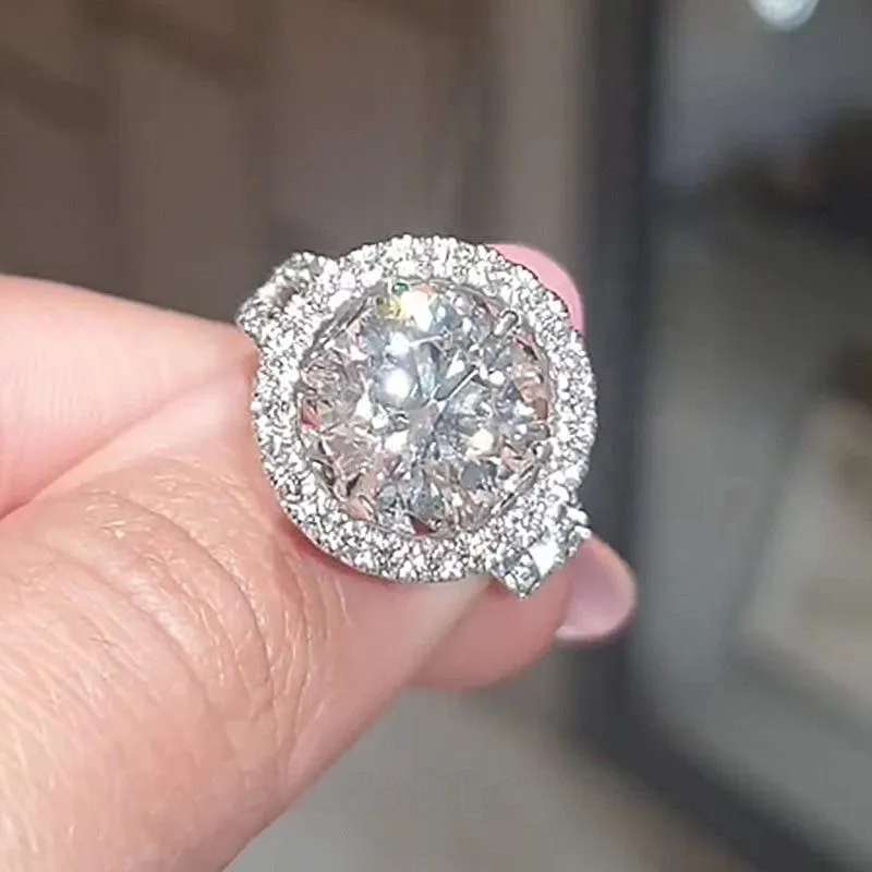 Round Cut Diamond White Sterling Silver Halo Engagement Ring Round Cut Diamond White Sterling Silver Halo Engagement Ring