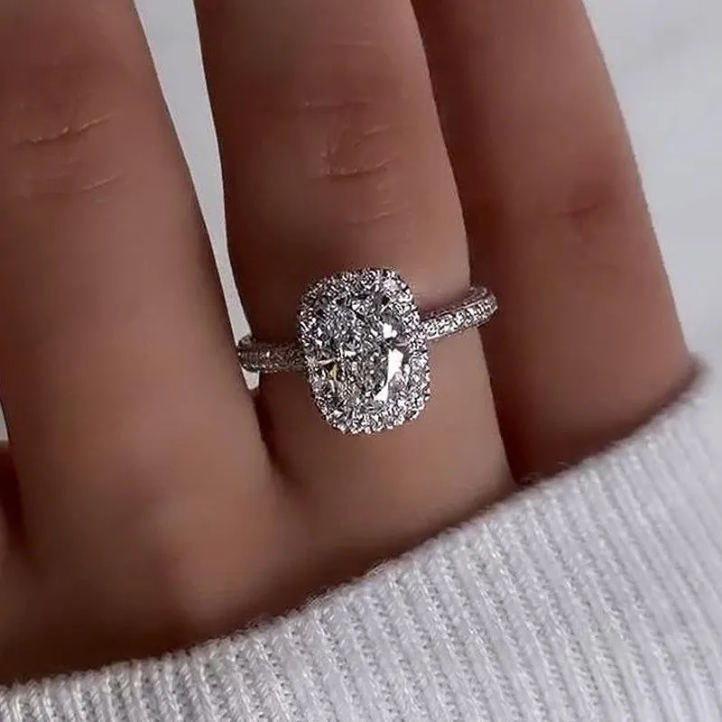 Oval Cut Diamond White Sterling Silver Halo Engagement Ring Oval Cut Diamond White Sterling Silver Halo Engagement Ring