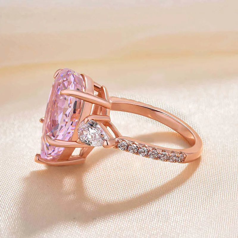 Pear Cut Fancy Pink Sterling Silver Rose Gold 3-Stone Engagement Ring