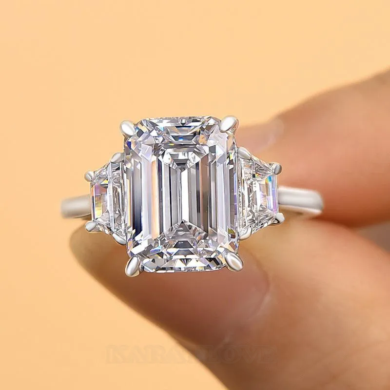 Emerald Cut Diamond White Sterling Silver 3-Stone Engagement Ring Emerald Cut Diamond White Sterling Silver 3-Stone Engagement Ring