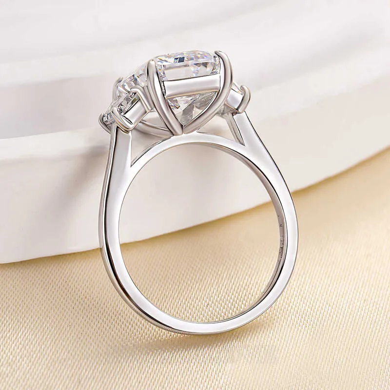 Emerald Cut Diamond White Sterling Silver 3-Stone Engagement Ring