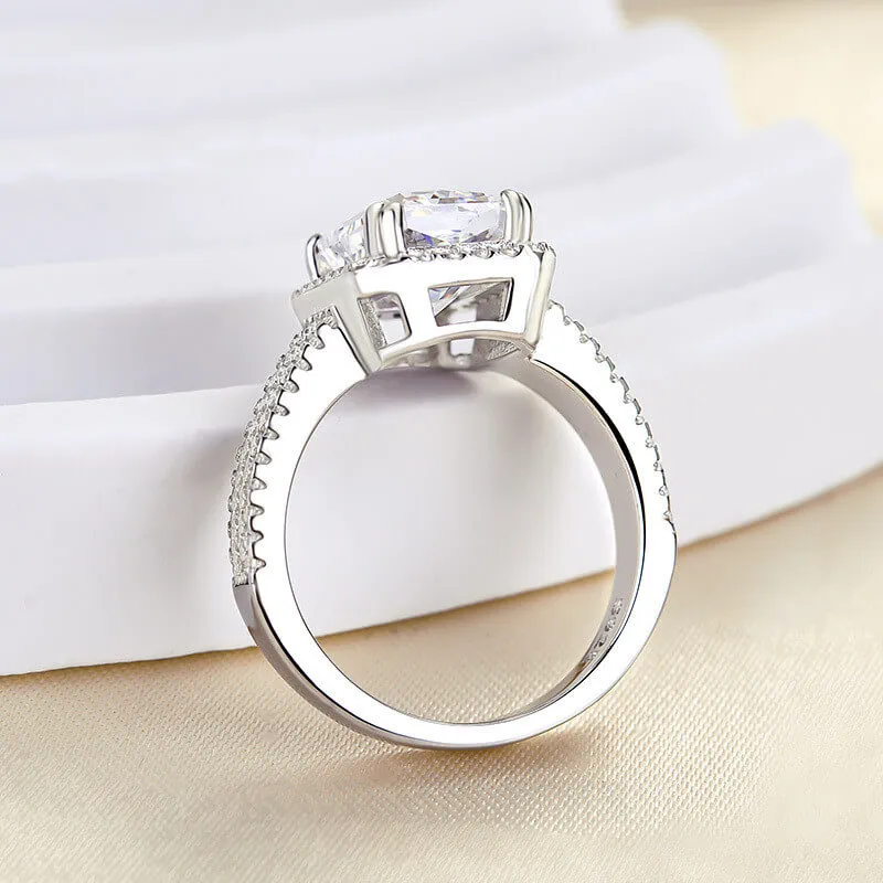 Radiant Cut Diamond White Sterling Silver Halo Engagement Ring