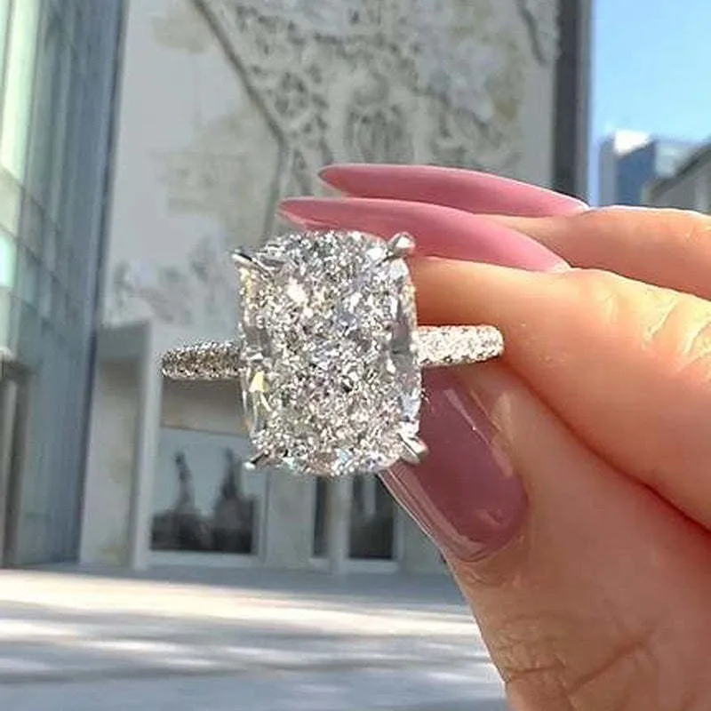 Cushion Cut Diamond White Sterling Silver Engagement Ring Cushion Cut Diamond White Sterling Silver Engagement Ring