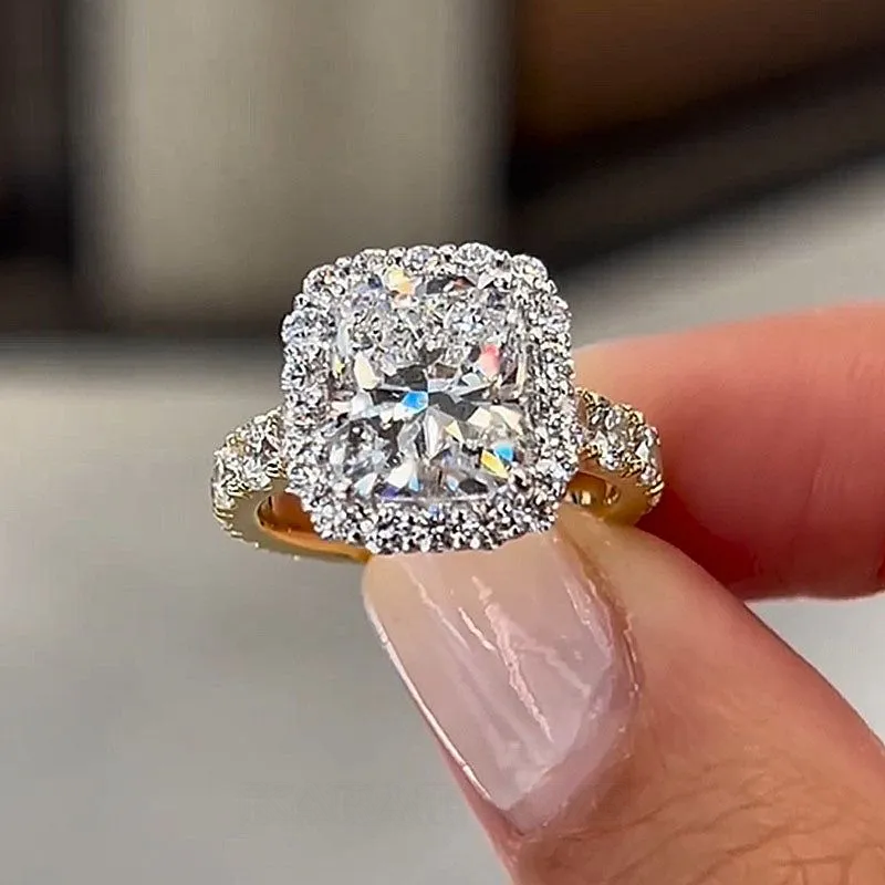 Cushion Cut Diamond White Sterling Silver Yellow Gold Halo Engagement Ring Cushion Cut Diamond White Sterling Silver Yellow Gold Halo Engagement Ring