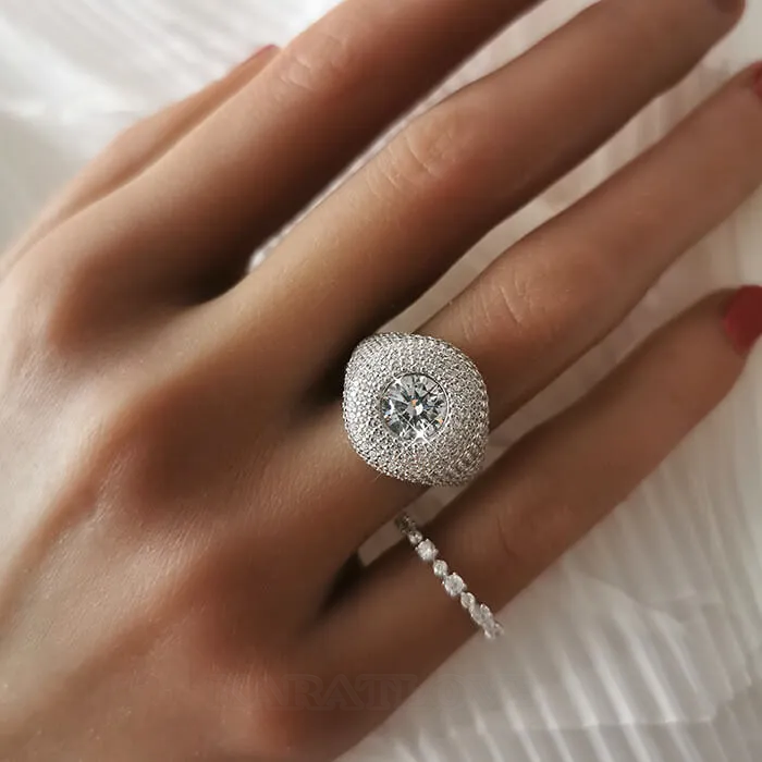 Round Cut Diamond White Sterling Silver Art Deco Engagement Ring Round Cut Diamond White Sterling Silver Art Deco Engagement Ring