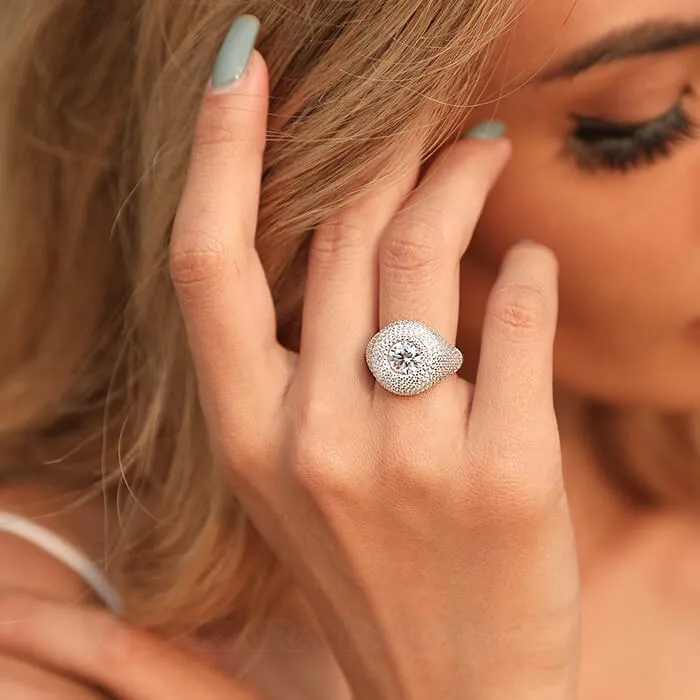 Round Cut Diamond White Sterling Silver Art Deco Engagement Ring