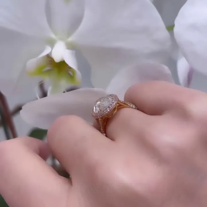 Oval Cut Diamond White Sterling Silver Rose Gold Halo Engagement Ring