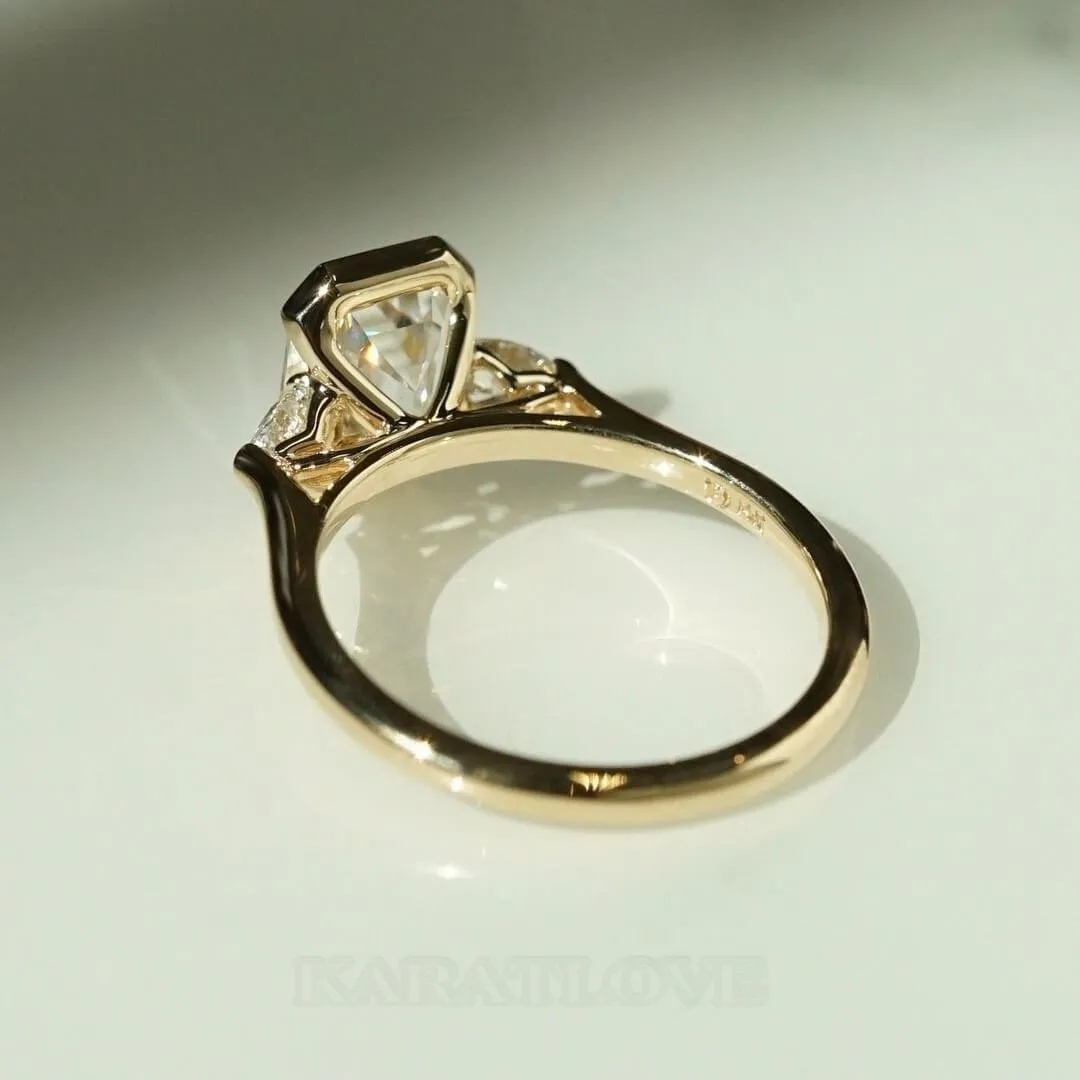 Emerald Cut Diamond White Sterling Silver Yellow Gold 3-Stone Engagement Ring