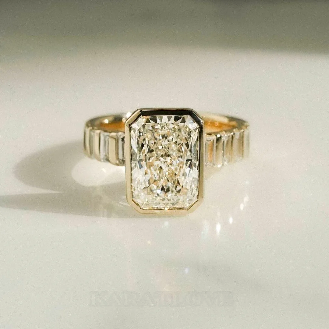 Radiant Cut Diamond White Sterling Silver Yellow Gold Engagement Ring