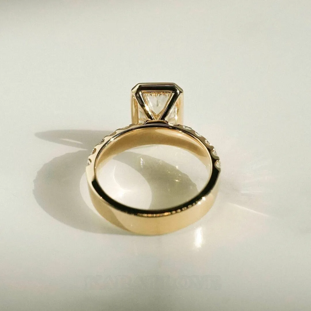 Radiant Cut Diamond White Sterling Silver Yellow Gold Engagement Ring