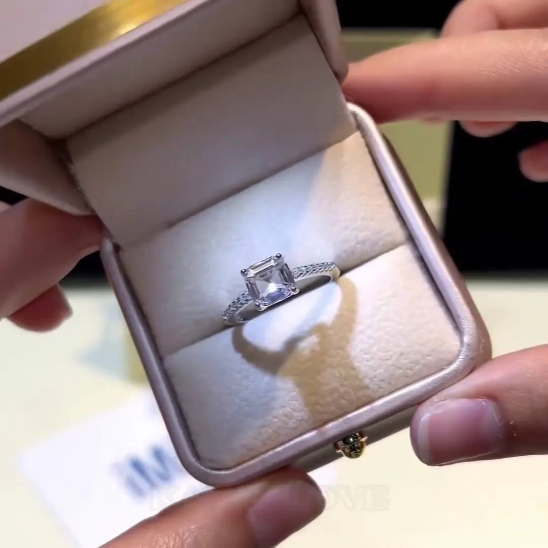 Asscher Cut Diamond White Sterling Silver Classic Engagement Ring