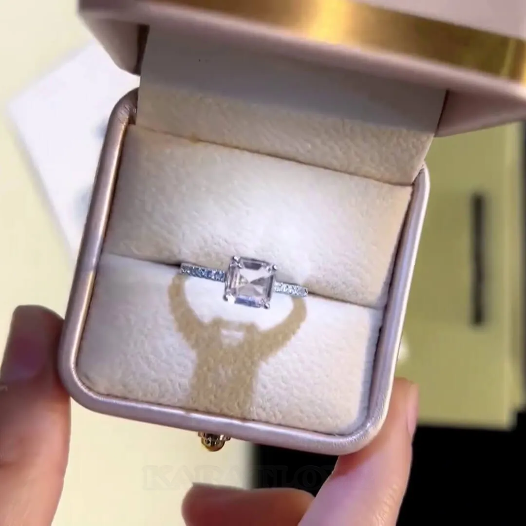 Asscher Cut Diamond White Sterling Silver Classic Engagement Ring
