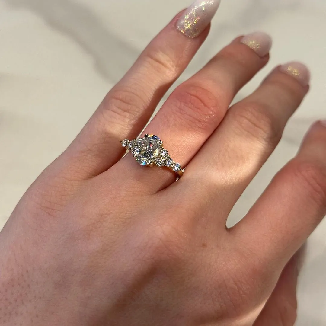 Oval Cut Diamond White Sterling Silver Yellow Gold Engagement Ring