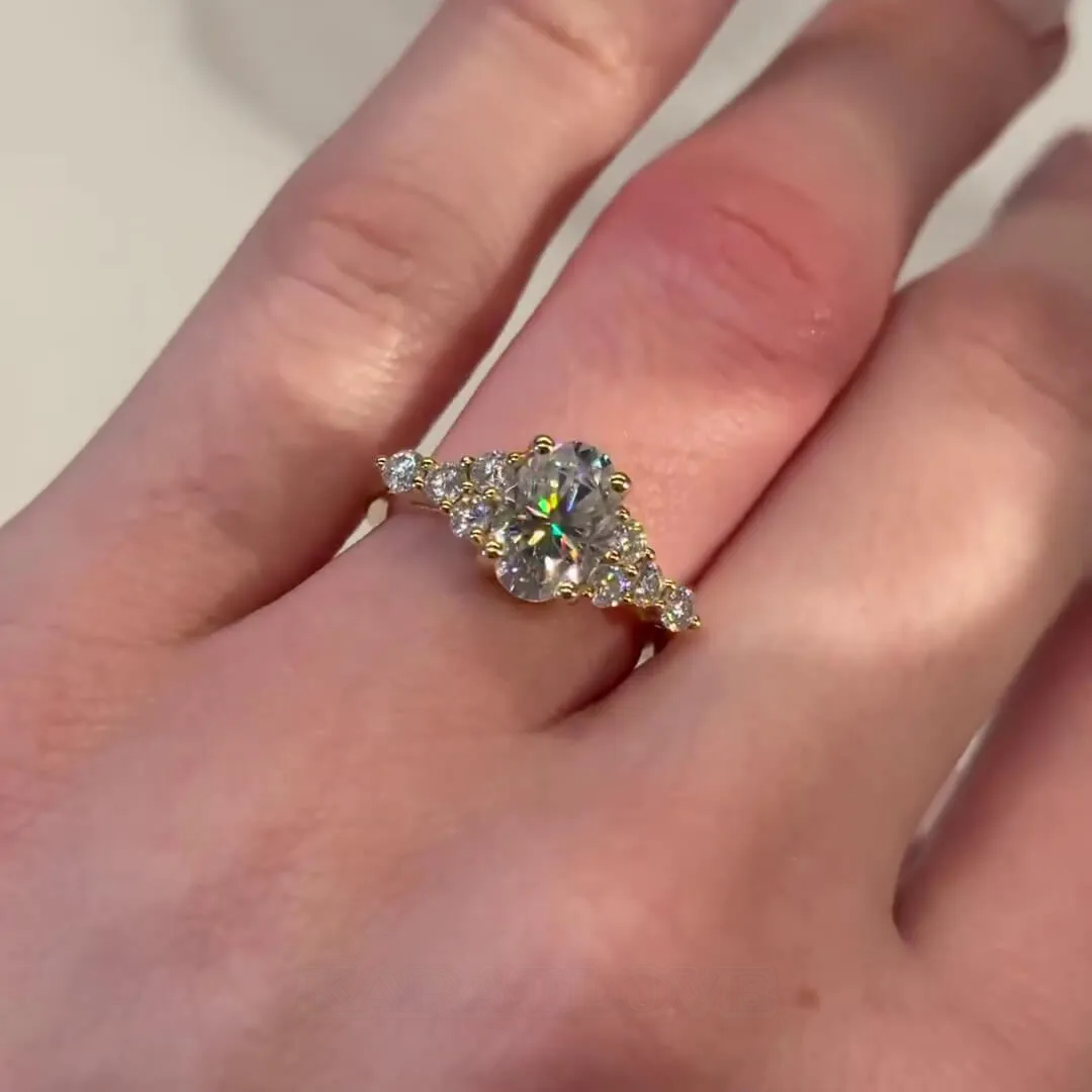 Oval Cut Diamond White Sterling Silver Yellow Gold Engagement Ring