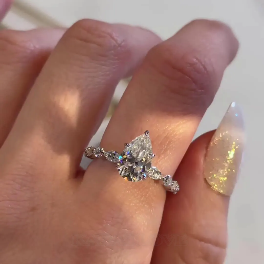 Pear Cut Diamond White Sterling Silver Classic Engagement Ring Pear Cut Diamond White Sterling Silver Classic Engagement Ring
