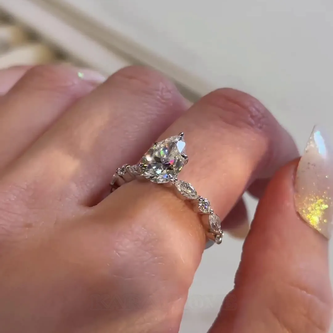 Pear Cut Diamond White Sterling Silver Classic Engagement Ring