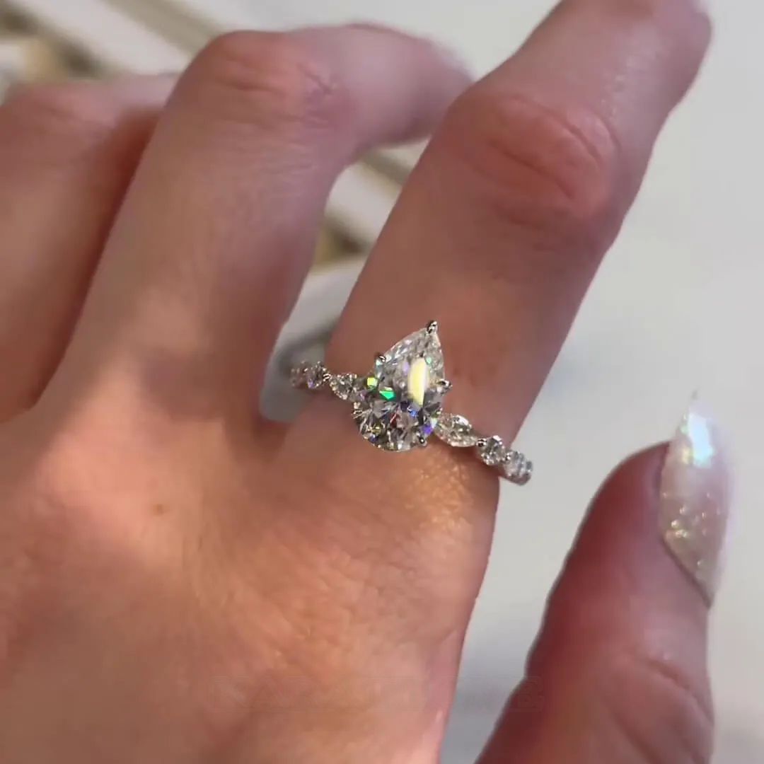 Pear Cut Diamond White Sterling Silver Classic Engagement Ring