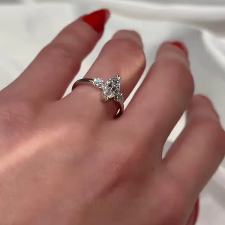 Marquise Cut Diamond White Sterling Silver 3-Stone Engagement Ring