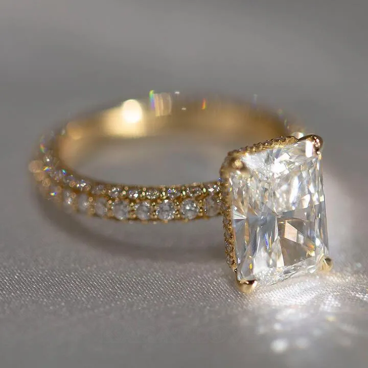 Radiant Cut Diamond White Sterling Silver Yellow Gold Engagement Ring Radiant Cut Diamond White Sterling Silver Yellow Gold Engagement Ring