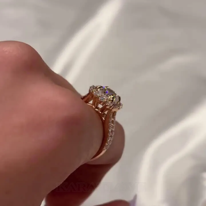 Oval Cut Diamond White Sterling Silver Rose Gold Halo Engagement Ring