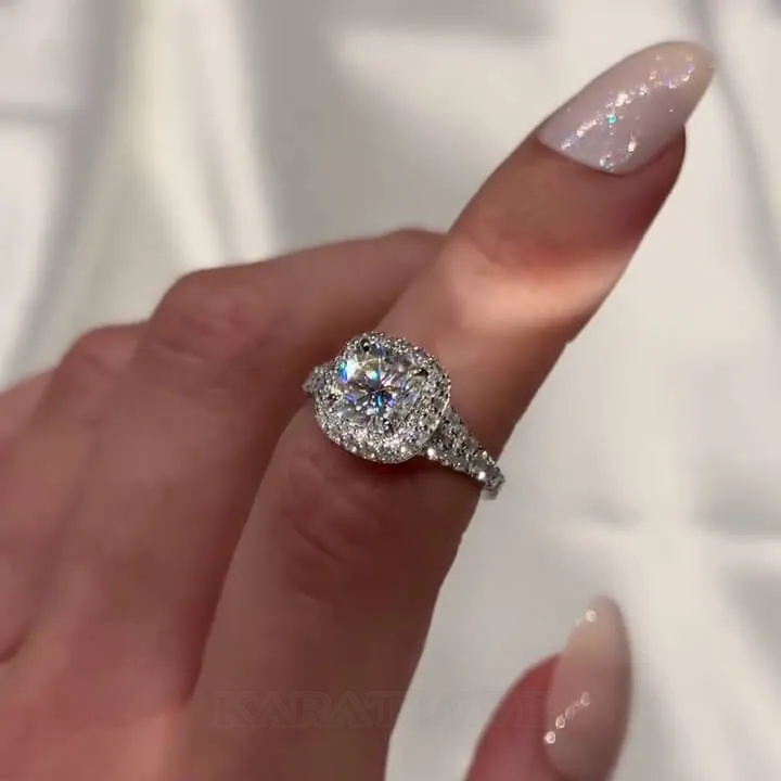 Cushion Cut Diamond White Sterling Silver Halo Engagement Ring Cushion Cut Diamond White Sterling Silver Halo Engagement Ring