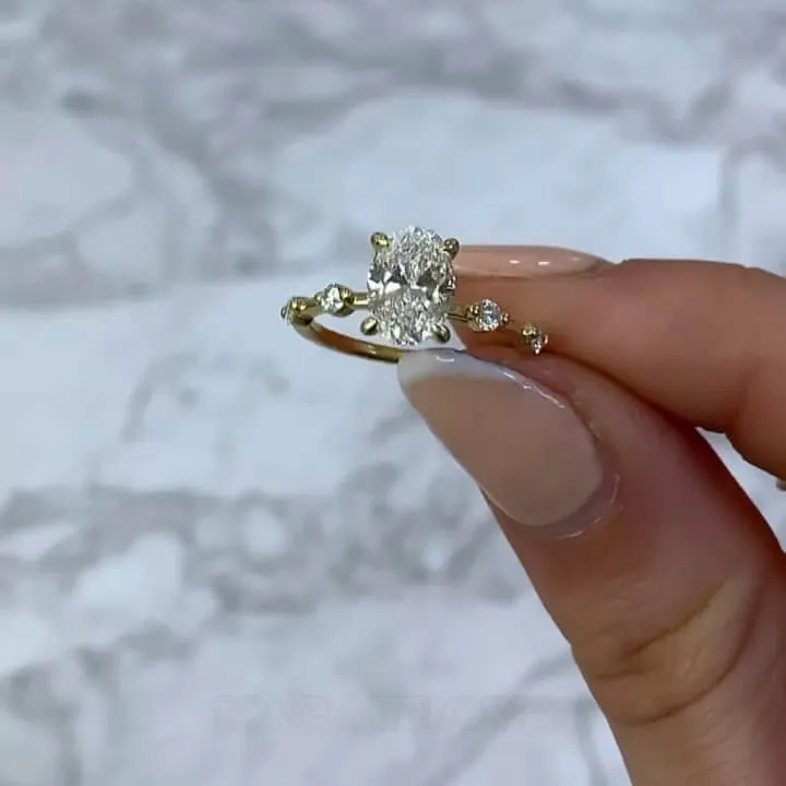 Oval Cut Diamond White Sterling Silver Yellow Gold Classic Engagement Ring