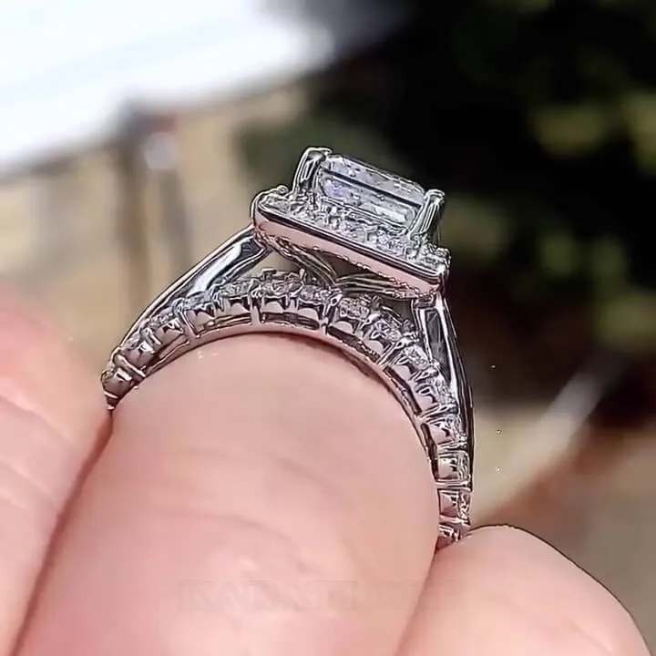 Princess Cut Diamond White Sterling Silver Halo Engagement Ring