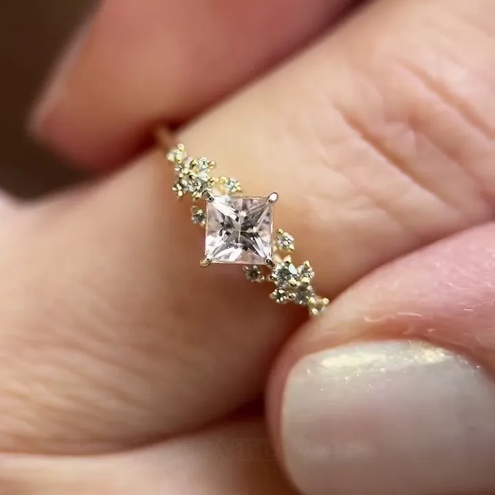 Princess Cut Diamond White Sterling Silver Yellow Gold Engagement Ring