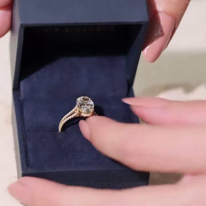 Oval Cut Diamond White Sterling Silver Yellow Gold Halo Engagement Ring