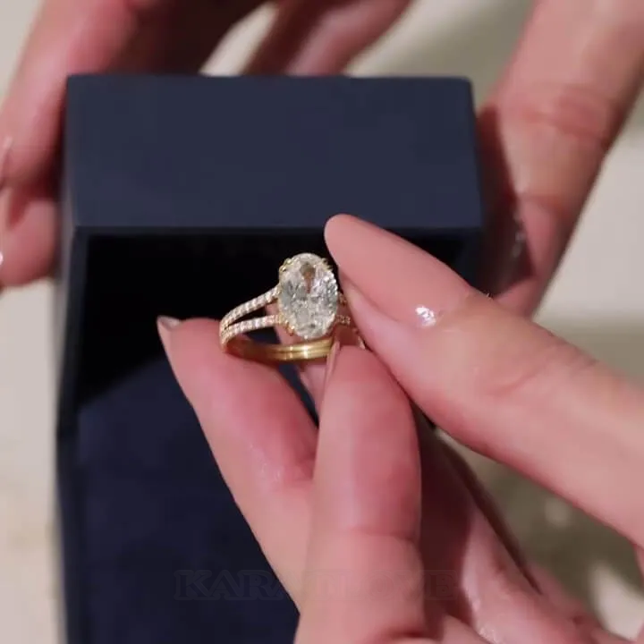 Oval Cut Diamond White Sterling Silver Yellow Gold Halo Engagement Ring