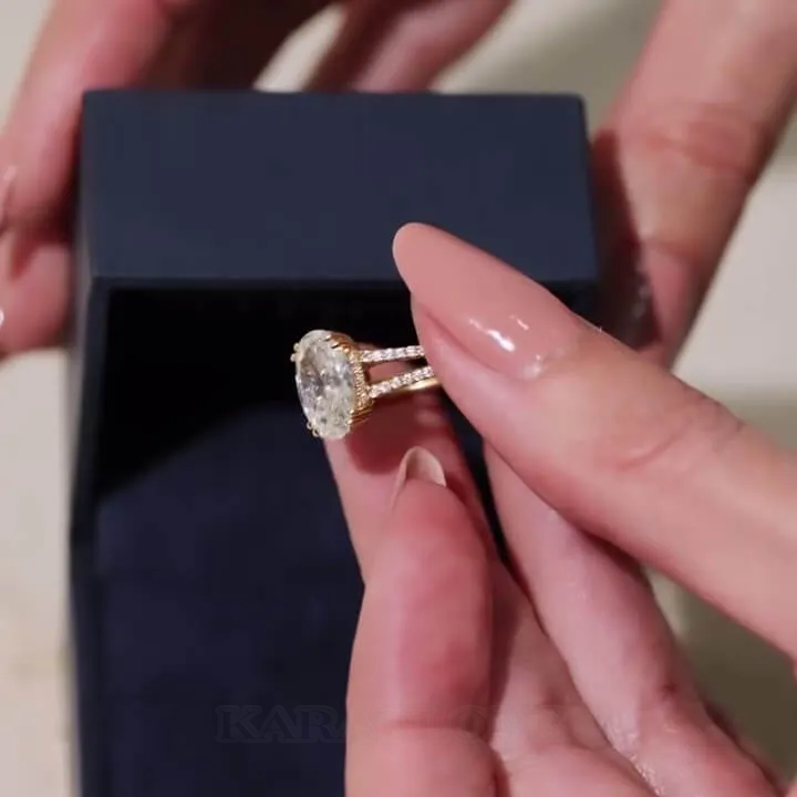 Oval Cut Diamond White Sterling Silver Yellow Gold Halo Engagement Ring