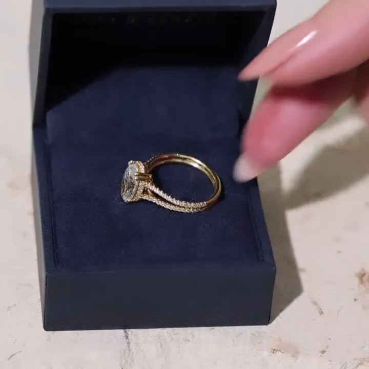 Oval Cut Diamond White Sterling Silver Yellow Gold Halo Engagement Ring